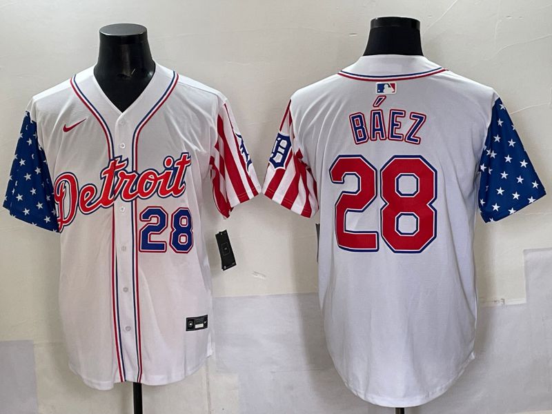 Men Detroit Tigers #28 Baez White National Flags 2025 Nike MLB Jersey style 6